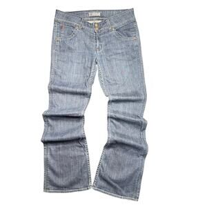 VTG Y2K Hudson Jeans Low Rise Signature Bootcut Flap Pocket Dark Wash Blue Denim